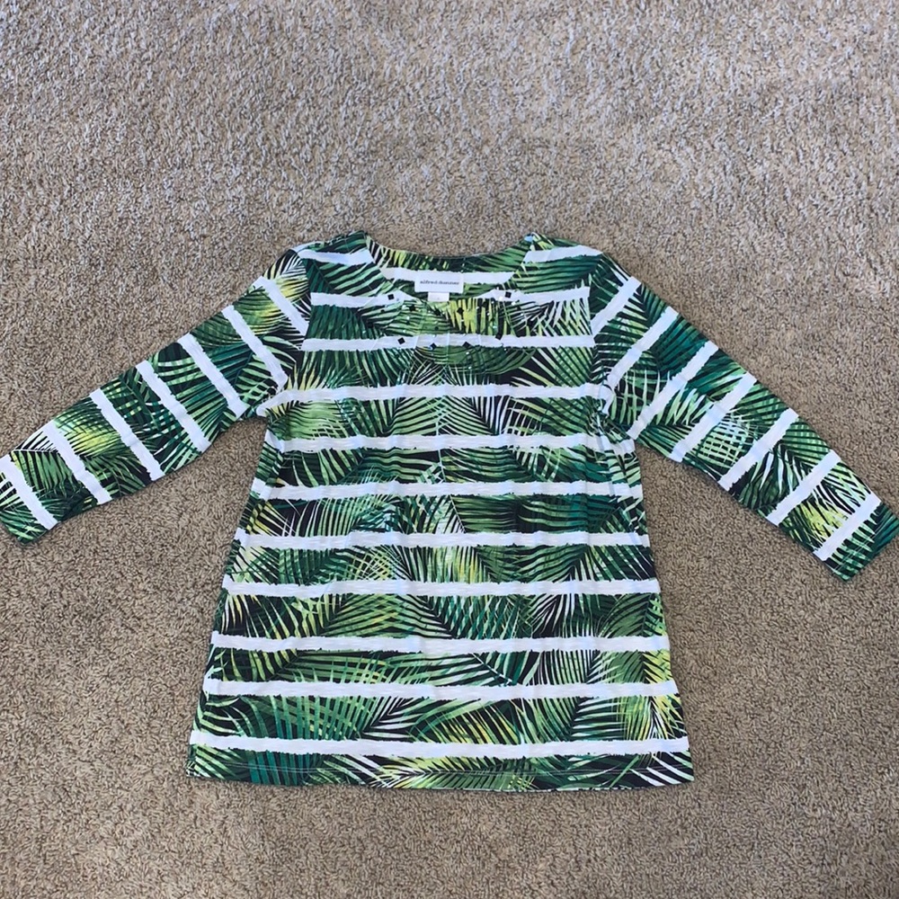 Women’s Alfred Dunner Green Tropical Striped Three Quarter Sleeve Top